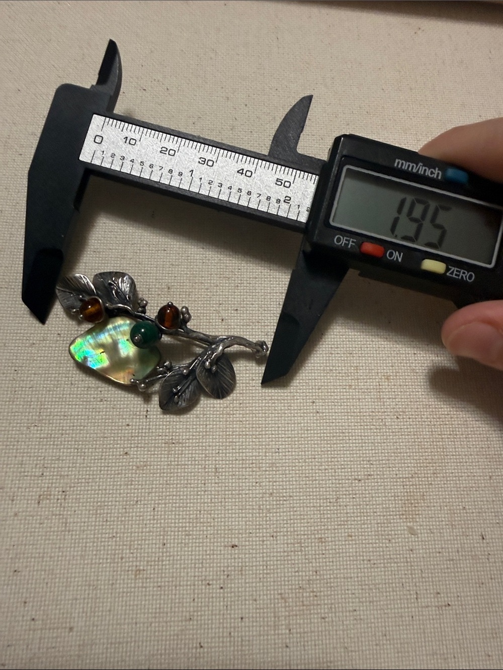 Sterling Silver Botanical Brooch W/Abalone & Accents of Amber & Malachite Stone - Picture 8 of 12
